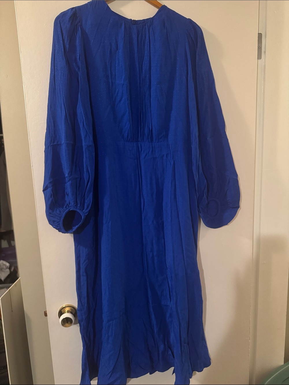 Royal Blue Long Sleeve Midi Dress with Balloon Sleeves